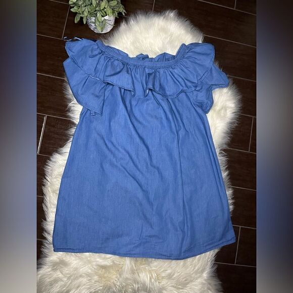 Velzera chambray floral embroidered off the shoulder tunic mini dress sz 1X - Picture 5 of 7